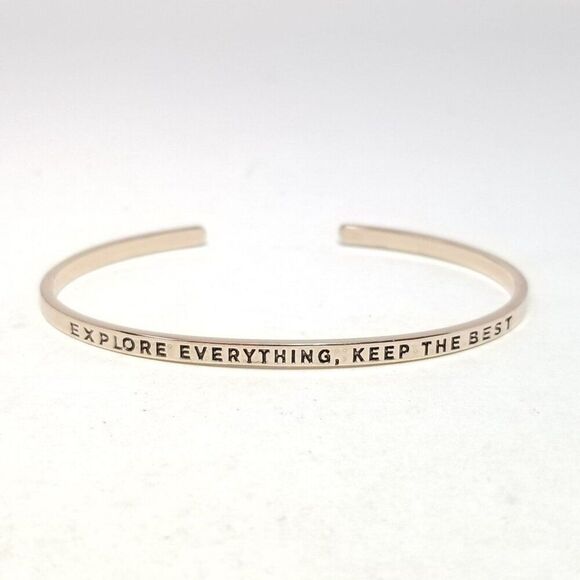 Vintage Explore Everything, Keep The Best Message Cuff Bangle Bracelet Gold Tone - Picture 1 of 5